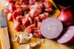 生肉减少块猪肉准备烹饪红色的肉