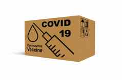 大纸板盒子冠状病毒疫苗白色背景呈现