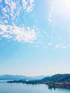 田园瑞士景观视图湖苏黎世沃勒斯广州施维茨瑞士zurichsee山蓝色的水天空夏天自然旅行目的地理想的风景优美的艺术打印