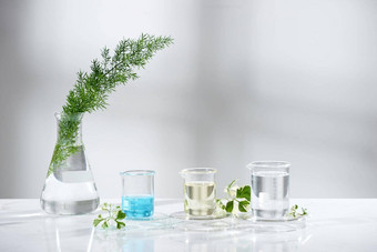 实验室玻璃设备自然成分白色背景