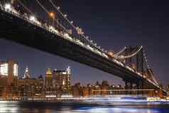 曼哈顿天际线曼哈顿桥晚上