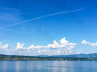 田园瑞士景观视图湖苏黎世沃勒斯广州施维茨瑞士zurichsee山蓝色的水天空夏天自然旅行目的地<strong>理想</strong>的风景优美的艺术打印