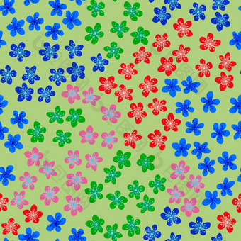 无缝的模式开花日本樱桃樱花织物包装壁纸纺织装饰设计邀请打印礼物包装制造业彩色的花光绿色背景