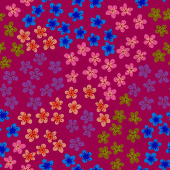 无缝的模式开花日本樱桃樱花织物包装壁纸纺织装饰设计邀请打印礼物包装制造业彩色的花红色的背景