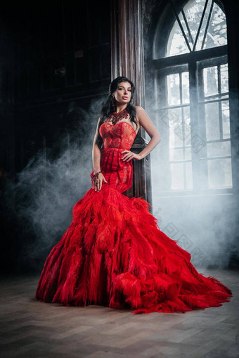 女人古董红色的衣服<strong>城堡</strong>美丽的公主诱人的衣服