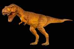 暴龙雷克斯霸王龙走开放口一边视图黑色的孤立的背景恐龙侏罗纪周期嵌入式剪裁路径