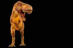 暴龙雷克斯霸王龙走开放口复制空间网站前面视图黑色的孤立的背景恐龙侏罗纪周期嵌入式剪裁路径