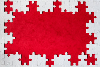 框架形式矩形使白色拼图谜题框架文本拼图谜题框架使拼图谜题块红色的背景