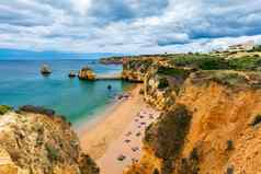 沙滩上dona安娜海滩绿松石海水悬崖葡萄牙美丽的dona安娜海滩沙滩上dona安娜拉各斯阿尔加夫葡萄牙