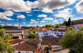 历史围墙小镇obidos里斯本葡萄牙美丽的街道obidos中世纪的小镇葡萄牙街视图中世纪的堡垒obidos葡萄牙