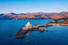 空中视图灯塔圣西奥多。至阿戈斯托利凯法利尼亚岛岛希腊圣西奥多。灯塔凯法利尼亚岛岛阿戈斯托利小镇希腊欧洲