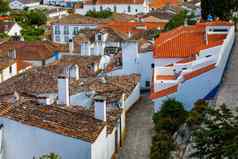 历史围墙小镇obidos里斯本葡萄牙美丽的街道obidos中世纪的小镇葡萄牙街视图中世纪的堡垒obidos葡萄牙