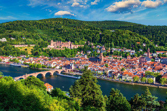 具有里程碑意义的美丽的海德堡小镇Neckar河德国海德堡小镇著名的卡尔西奥多桥海德堡城堡海德堡德国