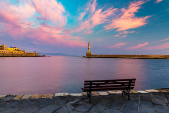 全景威尼斯港口海滨灯塔港口有关克里特岛希腊威尼斯灯塔有关希腊灯塔威尼斯港口有关希腊