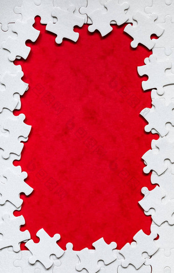 框架形式矩形使白色拼图谜题框架文本拼图谜题框架使拼图谜题块红色的背景