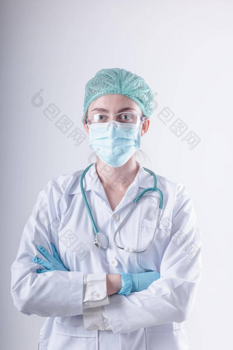 医疗外科手术医生健康护理肖像外科医生医生佩普设备孤立的背景医学女医生穿脸面具帽病人手术工作医生医院