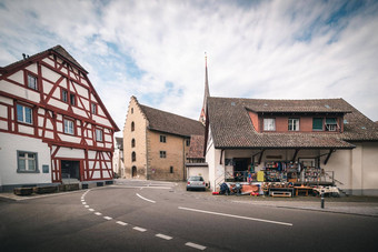 城市景观小镇历史建筑斯坦大黄 酸城市瑞士美丽的古老的教堂体系结构瑞士文化日光旅行历史著名的的地方瑞士