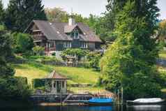 城市景观风景瑞士村文化斯坦大黄 酸城市瑞士美丽的自然海滨视图莱茵河瑞士体系结构房子建筑夏天旅行目的地