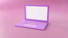 移动PC模型背景现代最小的风格笔记本渲染粉红色的颜色技术小工具概念