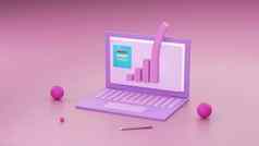 最小的概念移动PC表格工作桌子上粉红色的紫罗兰色的颜色模型文本笔记本杯渲染插图