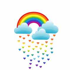 彩虹云心形的雨滴
