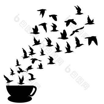 轮廓鸟飞行杯咖啡