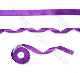 紫色的丝绸丝带白色背景礼物包装装饰