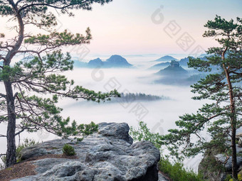 美丽的早....视图萨克森瑞士砂岩山峰山