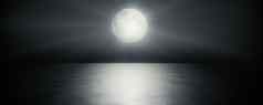 完整的月亮天空背景反射海海洋水渲染