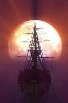 船海完整的月亮插图