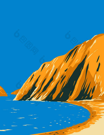 海滩圣诞老人克鲁兹岛位于通道岛屿国家公园加州美国水渍险海报艺术