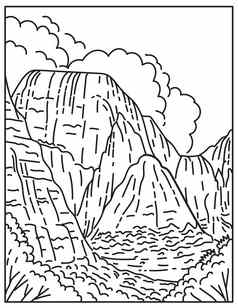 锡安峡谷锡安国家公园位于斯普林代尔犹他州曼联州美国单行单一险种黑色的白色行艺术