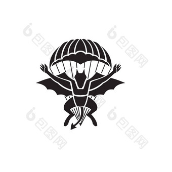 红色的魔鬼降落伞团免费的秋天团队显示恶魔魔鬼蝙蝠降落伞跳前面视图军事徽章黑色的白色