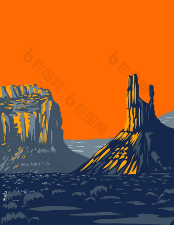 表驼峰塔谷神部分熊耳朵国家纪念碑位于北纪念碑谷虚张声势犹他州美国水渍险海报艺术