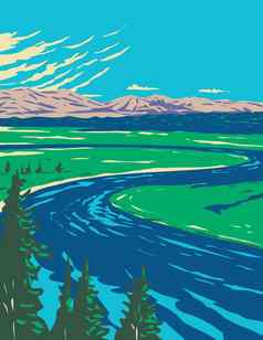 黄石公园河海登谷位于黄石公园国家公园怀俄明曼联州美国水渍险海报艺术