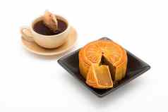 月饼茶中国人中期秋天节日食物