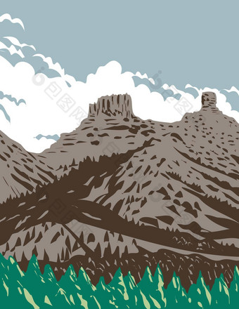 烟囱岩石同伴岩石烟囱岩石国家纪念碑部分三John国家森林科罗拉多州曼联州水渍险海报艺术