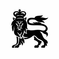 军事徽章插图英语英国狮子穿皇家皇冠查看一边前面孤立的白色背景黑色的白色复古的风格