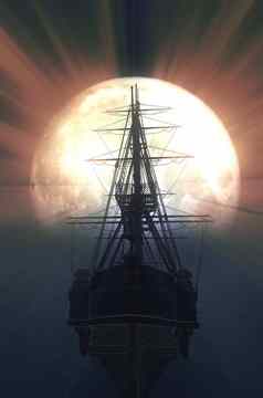 船海完整的月亮插图