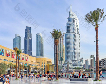 迪拜阿联酋12月<strong>天际线</strong>体系结构城市景观迪拜现代城市<strong>天际线</strong>全景日落视图阿联酋城市城市景观
