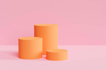 橙色领奖台基座产品广告柔和的粉红色的背景插图渲染