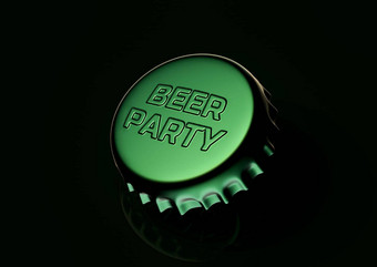 啤酒瓶绿色帽啤酒聚会，派对压花刻字呈现插图