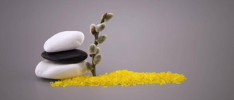 Zen生活堆放石头柔荑花序黄色的晶体