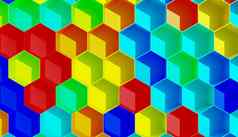 背景随机彩色的六边形形成多维数据集阴影