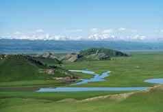 绕组河流梅多斯照片bayinbuluke草原新疆中国