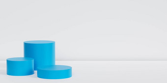蓝色的领奖台基座产品广告白色横幅背景复制空间渲染