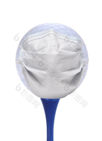 体育科维德概念高尔夫球球外科手术面具阿蓝三通孤立的白色