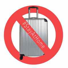 银手提箱白色背景国际象征居家取消了旅行旅游限制概念科维德流感大流行