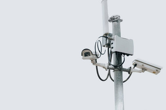 中央电视台相机电波兰孤立的白色天空复制空间安全安全技术财产房主概念安全卡设备小工具主题户外电子