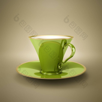 优雅的绿色古董咖啡杯